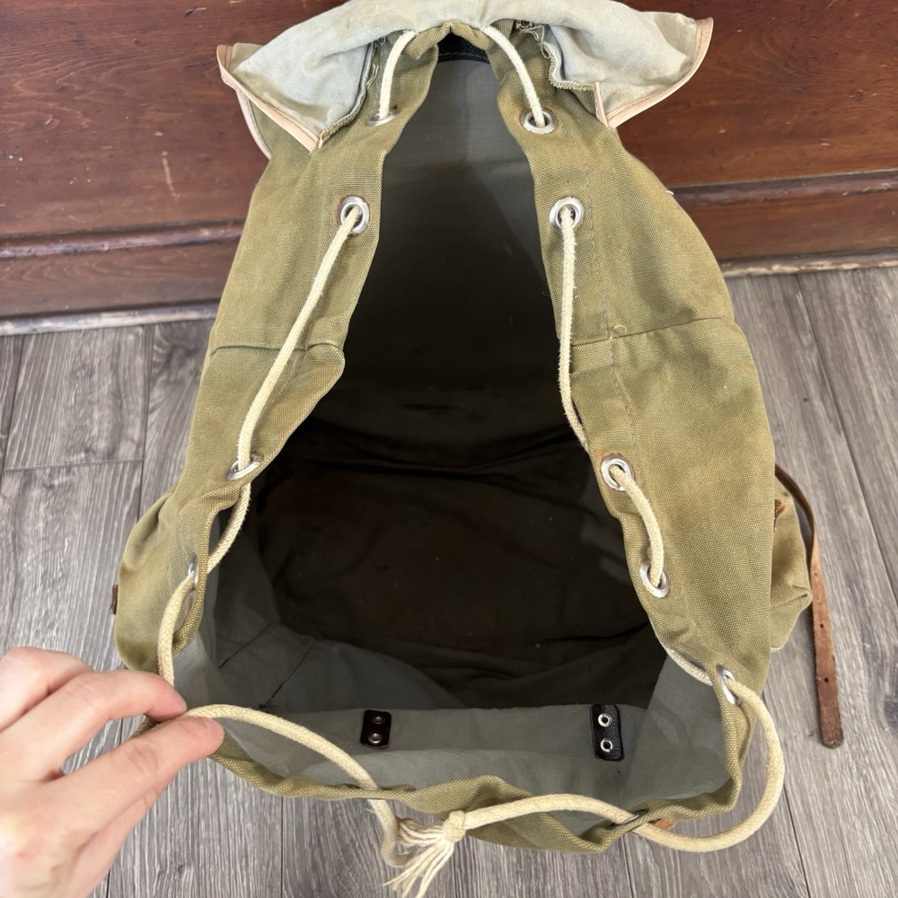 Vintage Rare Army Military Metal Framed Canvas Leather Backpack Ruck Sack - Picture 12 of 16